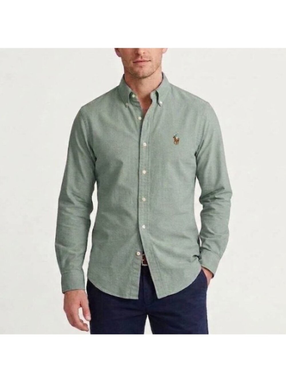 Vintage 80s 90s Ralph Lauren Mens Size 15.5 34 Green Long-Sleeve Button Shirt
